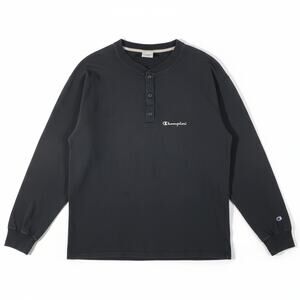 Vintage Champion Henley Shirt Made in USA Heavyweight Black Faded Size L XL